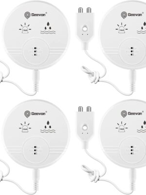 Geevon 4 Pack Water Leak Detectors for Home, 135dB Water Leak Sensor Flood Detection Water Alarms for Basements, Bathrooms, Kitchens, Garages, and Attics, Battery-Operated (Battery Included)